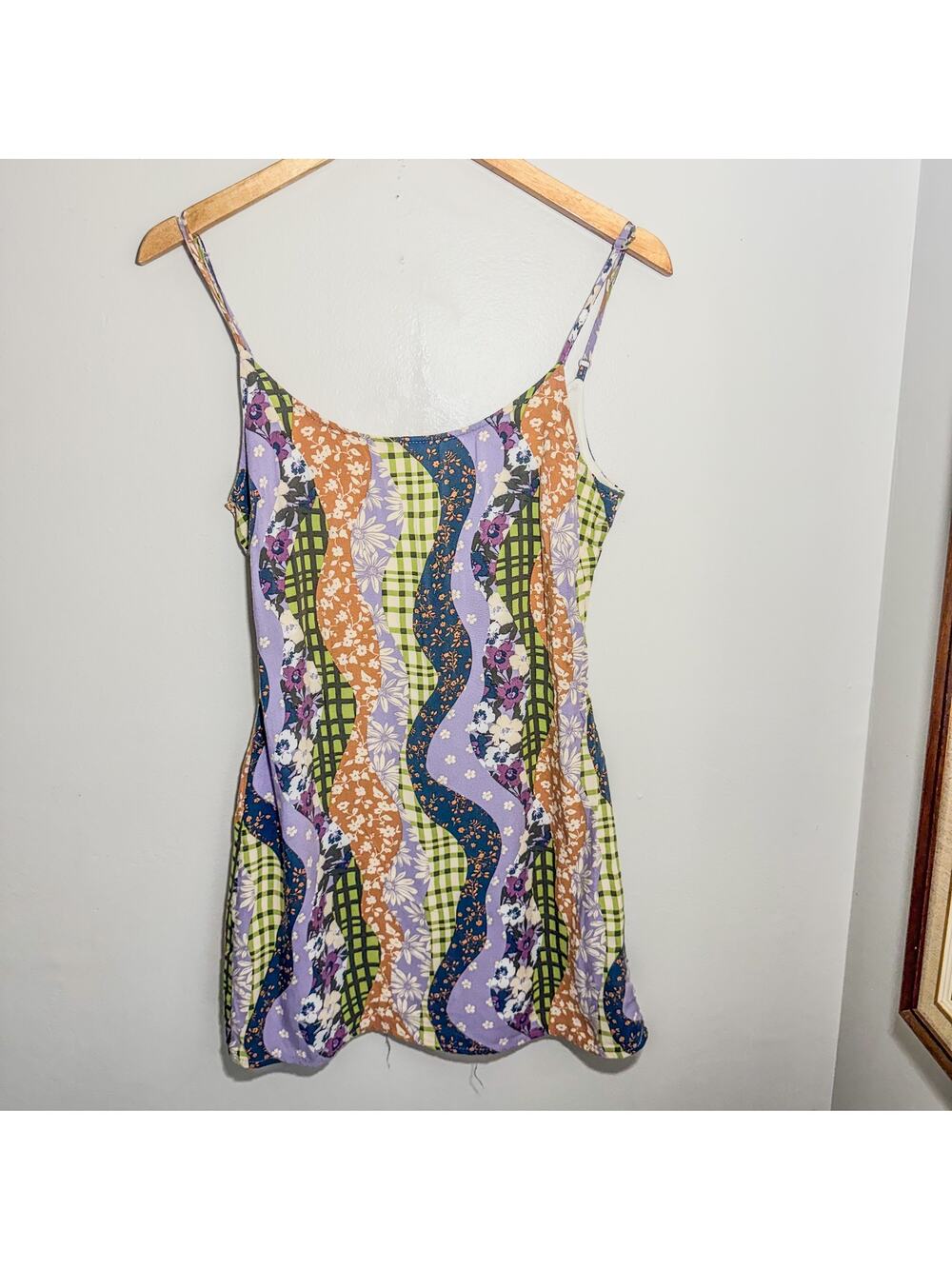 LA Hearts Patchwork Floral Mini Dress Cutout Open Tie Back PacSun Festival XS
